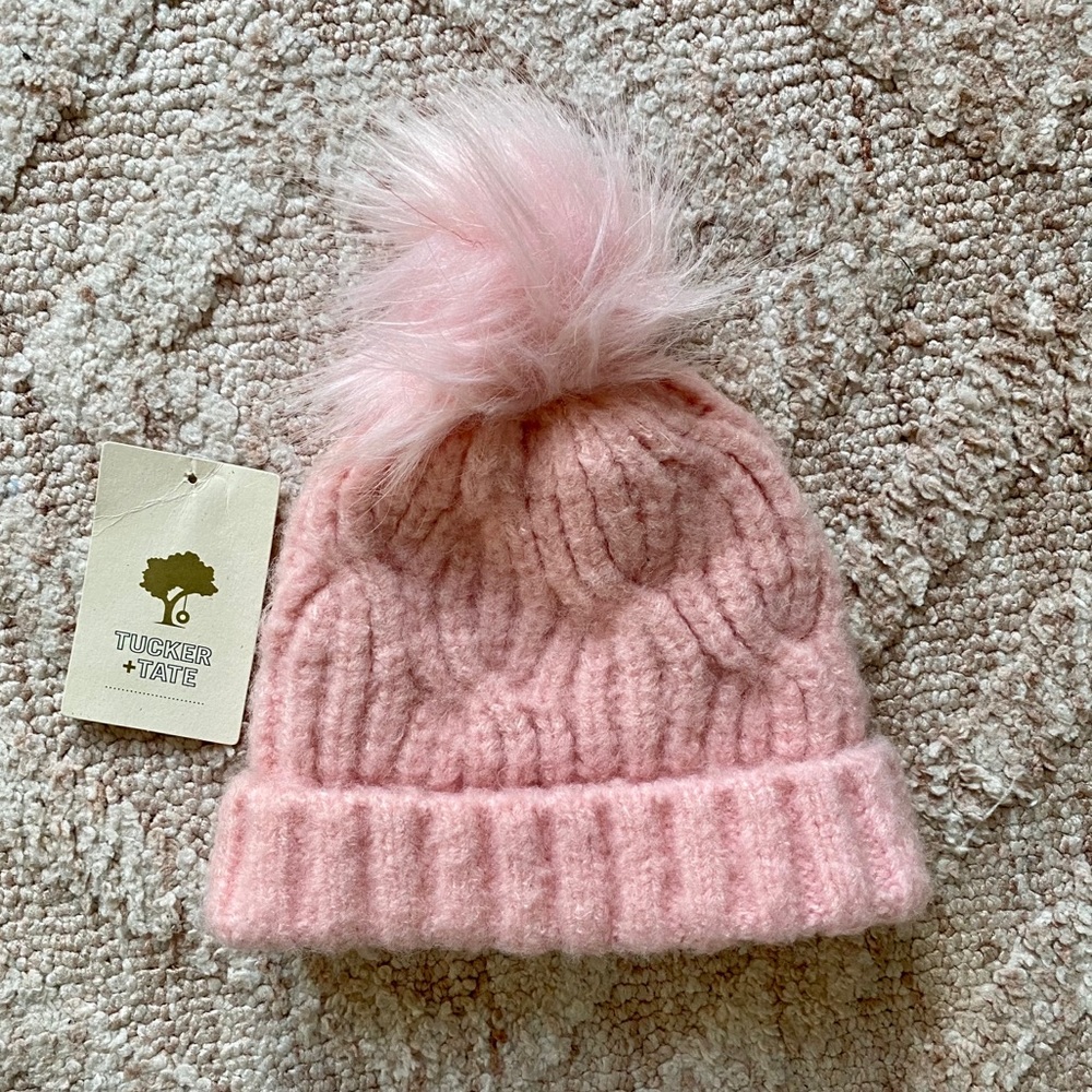 Tucker+Tate Knit Beanie Hat Pink Pom Pom